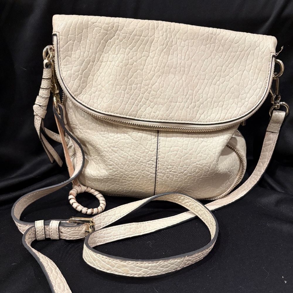 Vince Camuto Pebbled Leather Crossbody Bag – Cream/Off-White